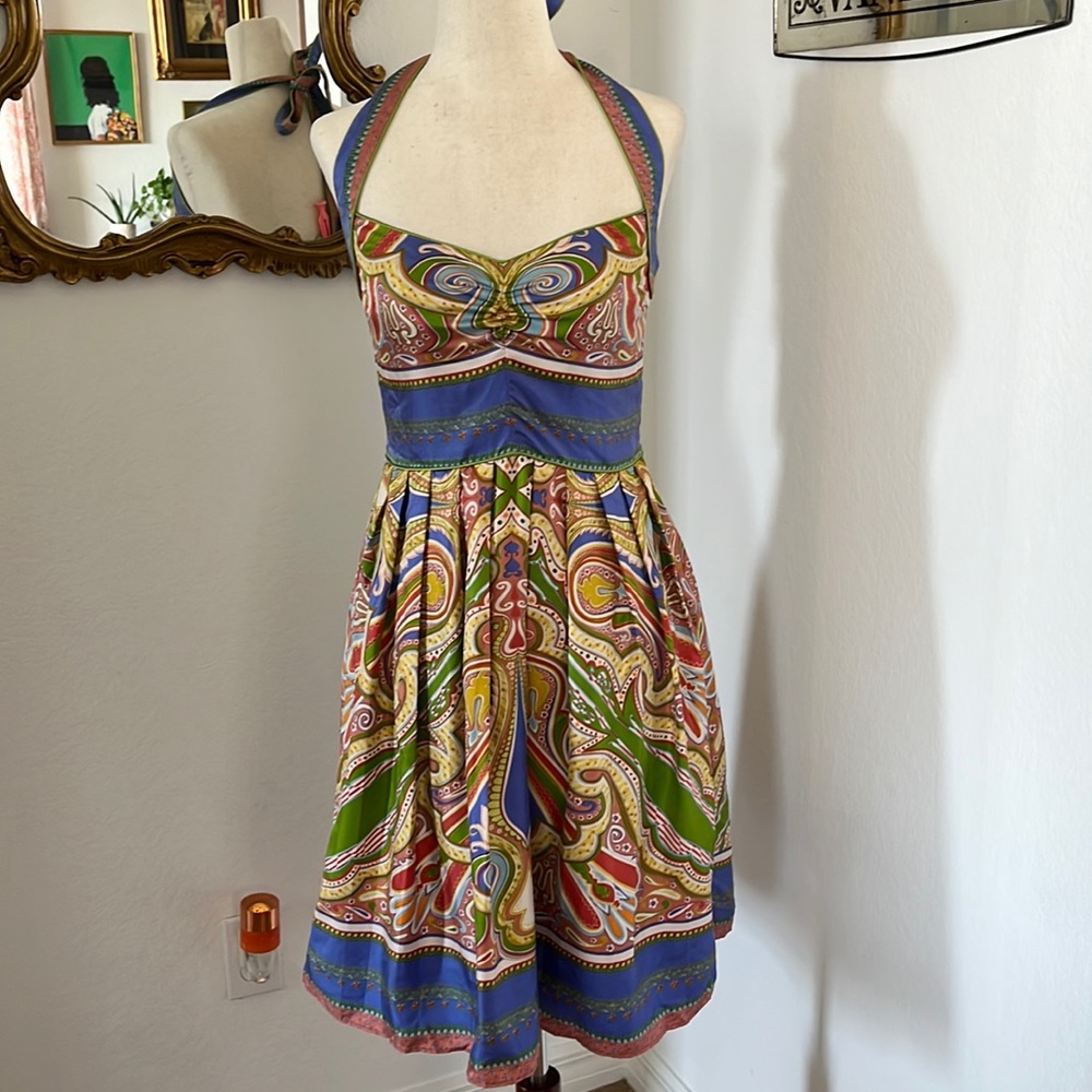 Nicole Miller Multicolor Paisley Halter Dress - Blue, Green, Red